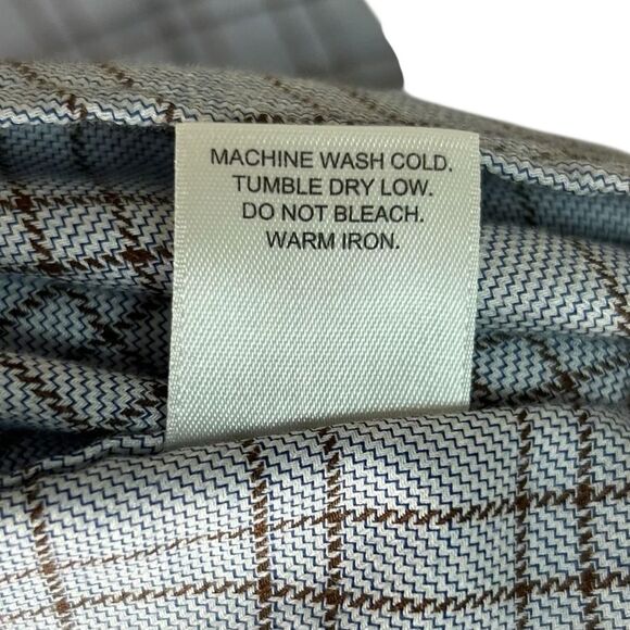 Johnston & Murphy Men's Button Down Shirt Large Blue Brown Plaid Long Sleeve - Picture 6 of 6